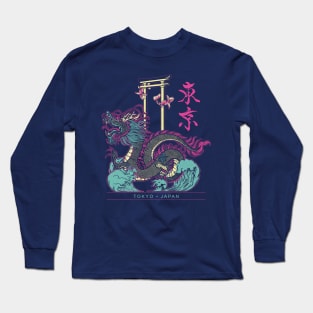 Japanese Tokyo Dragon Asian inspired Neon retro 80’s style Long Sleeve T-Shirt